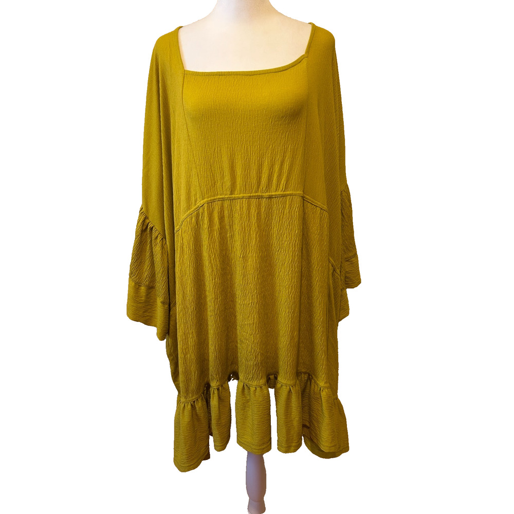 Free People Beach Dress‎ Stretchy Tiered Yellow Size S Boho Hippie Square Neck